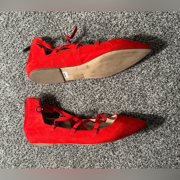 BCBGeneration Size 8.5 Red Suede Strappy Ballet Flats Back Zip NWT R $99 - Picture 6 of 11
